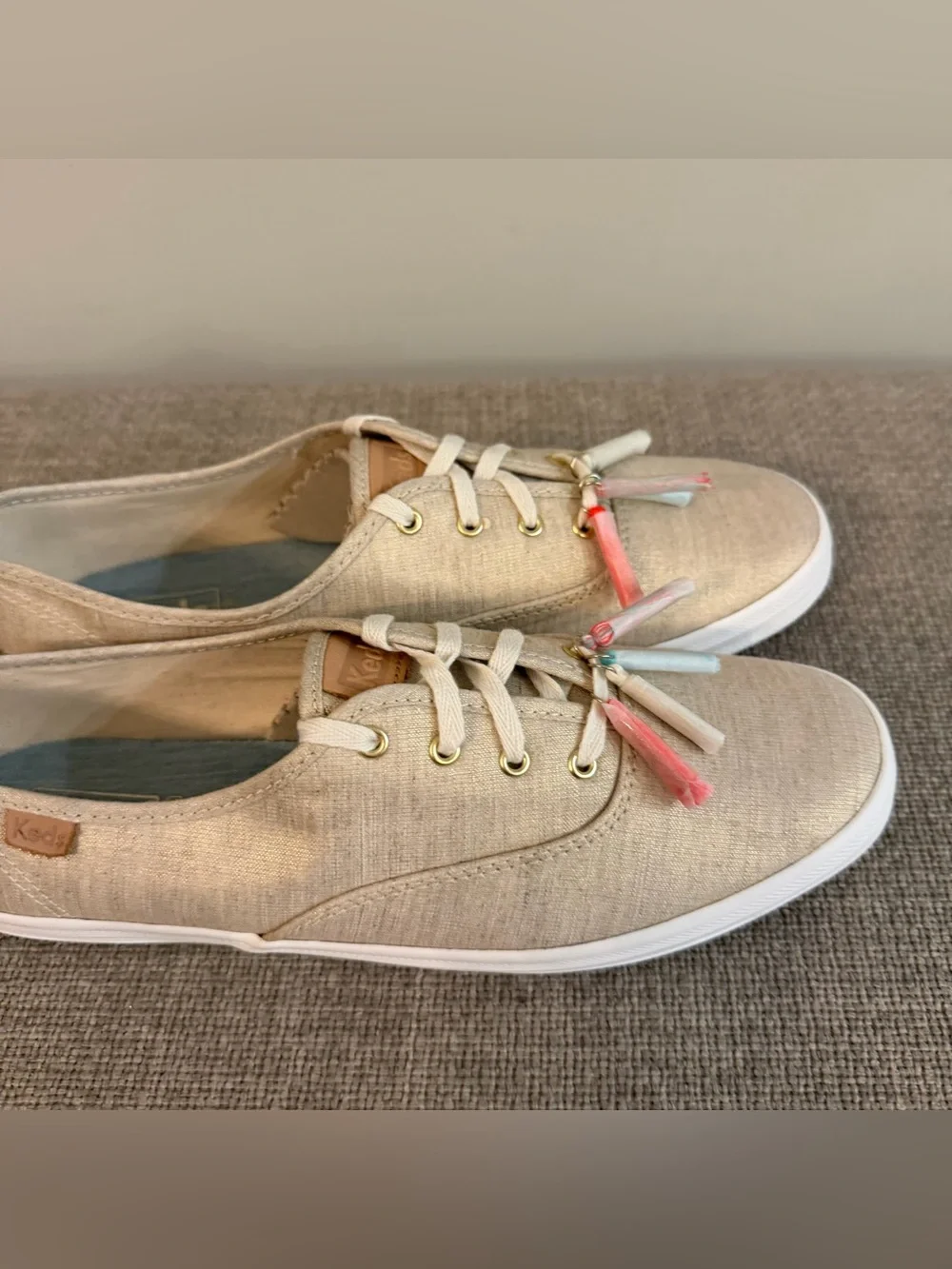 New Keds CH Tassel Natural Gold Shimmer Sneakers Shoes 9.5 Preppy Summer